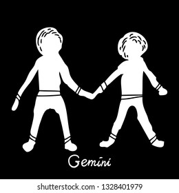 Gemini zodiac horoscope hand drawing sign for mystic  occult  palmistry and witchcraft alchemy. Vector. 