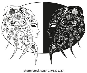 Gemini zodiac horoscope sign, creative original design. Vector artistic illustration.