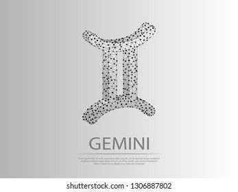 Gemini Zodiac low poly abstract illustration consisting of points, lines, and shapes in the form of planets, stars and the universe. Origami Vector digit wireframe concept.