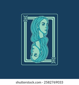 Gemini Zodiac Playing Card Style Illustration