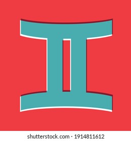 Gemini zodiac retro sign. Zodiac icon flat vector card. Hipster horoscope symbols. 