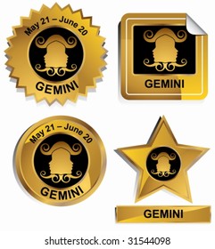 Gemini Zodiac Set : Gold satin buttons with name and date.