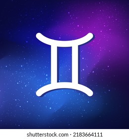 Gemini zodiac sign. Abstract night sky background. Gemini icon on blue space background. vector illustration