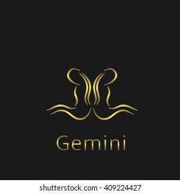 Gemini Zodiac sign. Gemini abstract symbol. Gemini golden icon