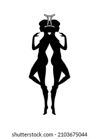 Gemini zodiac sign artwork, adult coloring book page, beautiful horoscope symbol girl, vector illustration