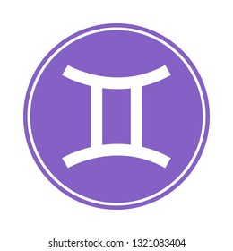 Gemini Zodiac Sign. Astrological, Horoscope Sign. Zodiac Symbol. Air Element. Sticker. Vector illustration isolated on white background.