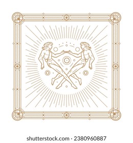 Gemini zodiac sign and astrology symbol, element. Modern outline vector illustration. White background