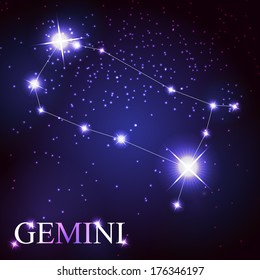 Gemini zodiac sign of the beautiful bright stars on the background of cosmic sky
