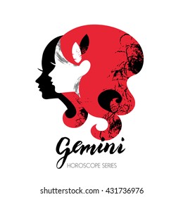 Gemini zodiac sign. Beautiful girl silhouette. Vector illustration. Horoscope series