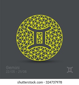 Gemini zodiac sign in circular frame, vector Illustration. Contour icon.