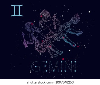 Gemini Zodiac Sign Constellation Babies Twins Stock Vector (Royalty ...