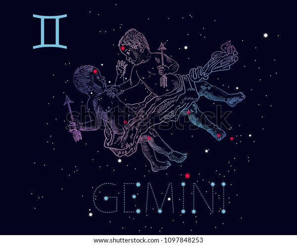 Gemini Zodiac Sign Constellation Babies Twins Stock Vector (Royalty ...