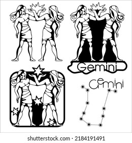 Gemini Zodiac sign. constellation with pattern stars simple simbol