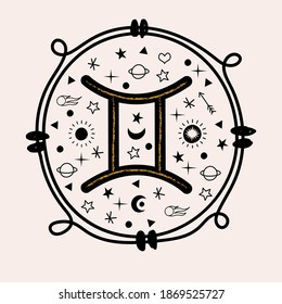 Gemini. Zodiac sign. Constellation of Gemini. Vector illustration in a flat style.