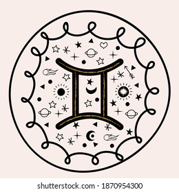 Gemini. Zodiac sign. Constellation of Gemini. Vector illustration in a flat style.
