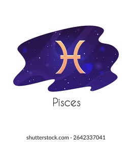 Gemini zodiac sign cosmic symbol on purple isolated background with stars. Astrology and esoterics theme. Mythical astronomical element. Horoscope. Flat style. Vector illustration.