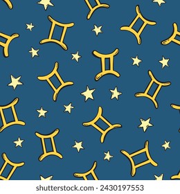 Gemini zodiac sign doodle seamless pattern. Vector repeat pattern illustration.