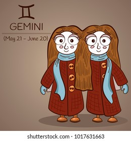 Gemini zodiac sign female twins characters in retro vintage coats and scarfs in vector EPS10