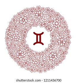 Gemini. Zodiac sign. Floral decoration. Vector Illustration