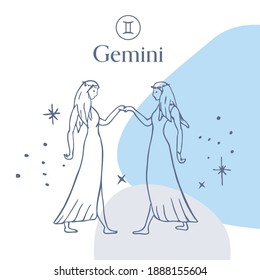 Gemini Zodiac Sign Horoscope Collage of Illustrations and Vector Shapes 