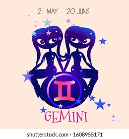 Gemini zodiac sign, horoscope, Gemini constellation, vector illustration eps 10