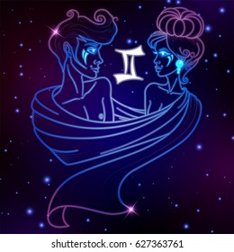 Gemini zodiac sign, horoscope symbol, vector illustration