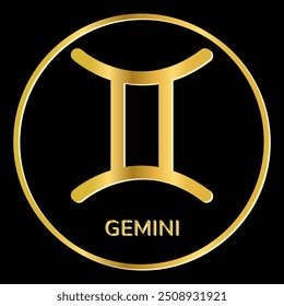 Gemini  zodiac sign icon. Golden glitter line icons isolated on black background. Tattoo, zodiac symbol. Astrological, zodiacal horoscope. Vector illustration.