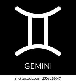 Gemini zodiac sign icon. White line icon isolated on black background. Tattoo gemini zodiac symbol. Astrological, zodiacal horoscope. Vector illustration.