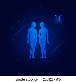 iconos de signo de gemini zodiaco, gemini de Zodiac con fondo de estrellas de galaxia, horóscopo de astrología con signos