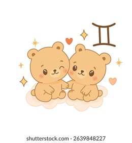 Gemini zodiac sign illustration, cute twin bears