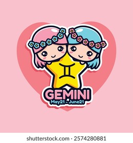 Gemini Zodiac Sign Illustration with Twins