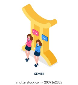 Gemini - zodiac sign. Isometric illustration on white background