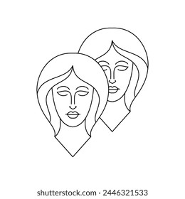 Gemini zodiac sign in line art style on white background.