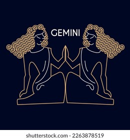 Gemini. Zodiac sign on blue background