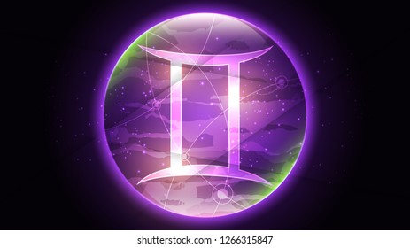 Gemini Zodiac sign on dark sky background