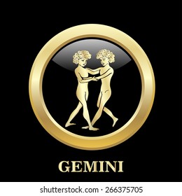 Gemini zodiac sign in oval frame, vector Illustration. Pisces zodiac sign in circle frame, vector Illustration. Contour icon.