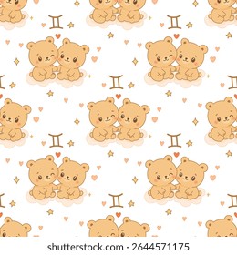Gemini zodiac sign pattern, cute cartoon twin bears