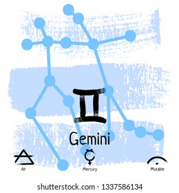 Gemini. Zodiac sign pictogram. Calligraphic zodiac signs. Brush hand drawn. Vector illustration gemini zodiac sign
