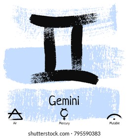 Gemini. Zodiac sign pictogram. Calligraphic zodiac signs. Brush hand drawn. Vector illustration gemini zodiac sign.