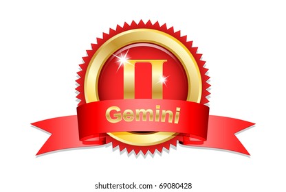 Gemini zodiac sign with red ribbon. Vector