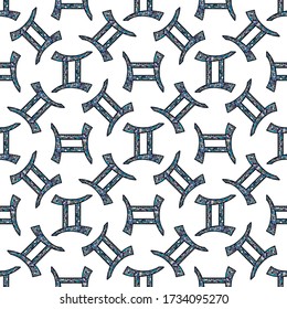 Gemini zodiac sign seamless pattern. Horoscope symbol vector background.