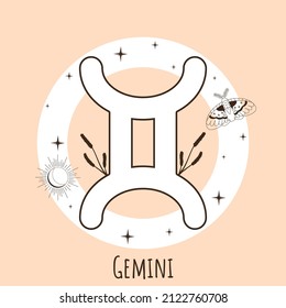 Gemini, zodiac sign, zodiac signs icons in boho style, trendy vector illustration, vector zodiac illustration, astrology, stars, constellation