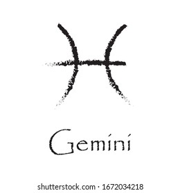 Gemini zodiac sign / symbol. Simple black illustration with Text and white background.