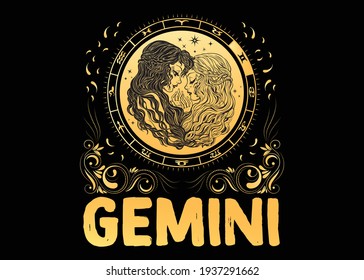 Gemini Zodiac Sign T Shirt Design Stock Vector (Royalty Free ...