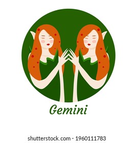 Gemini zodiac sign. Two elf girls with red hair and freckles.

