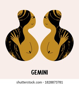 Gemini. Zodiac sign. Two girls are twins. Constellation of Gemini. Vector illustration in a flat style.
