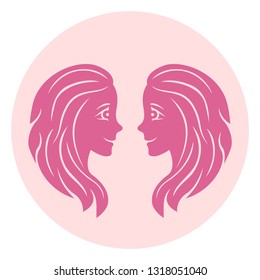 Gemini zodiac sign.  Vector illustration in cartoon simple flat style. Icon, banner.