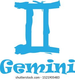 Gemini zodiac sign in watercolor light blue with ravie style name	