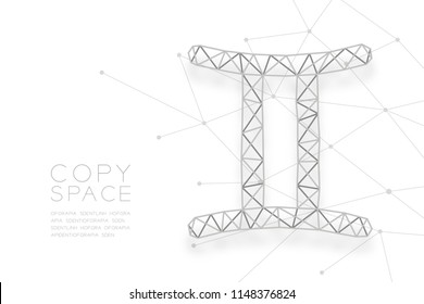 Gemini Zodiac sign wireframe Polygon silver frame structure, Fortune teller concept design illustration isolated on white background with copy space, vector eps 10