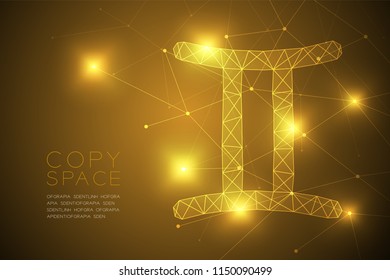 Gemini Zodiac sign wireframe Polygon frame structure, Fortune teller concept design illustration isolated on gold gradient background with copy space, vector eps 10